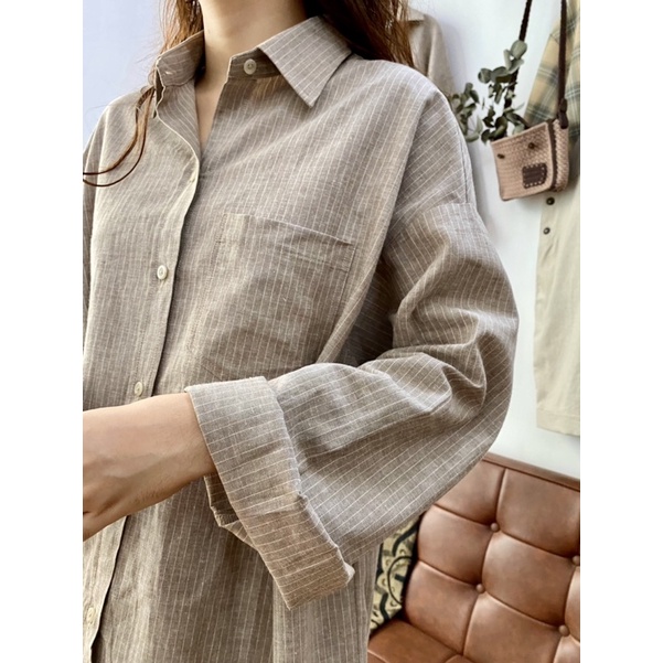 Áo sơmi form suông rộng tay dài