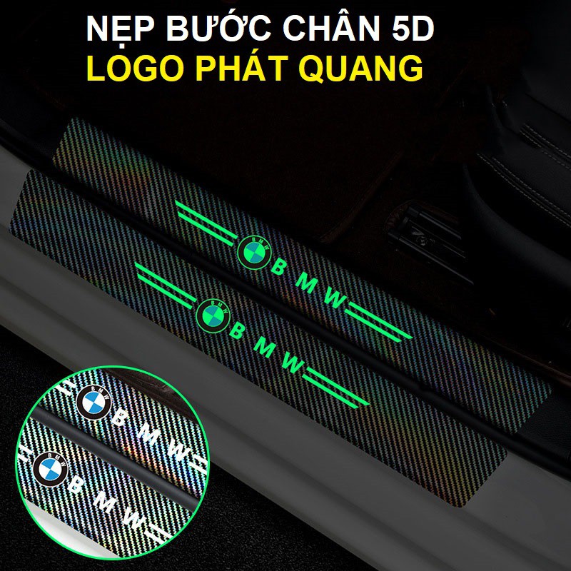 Nẹp bước chân ô tô 5D, Logo dạ quang (4 miếng) - Chống trầy xước bậc cửa xe hơi