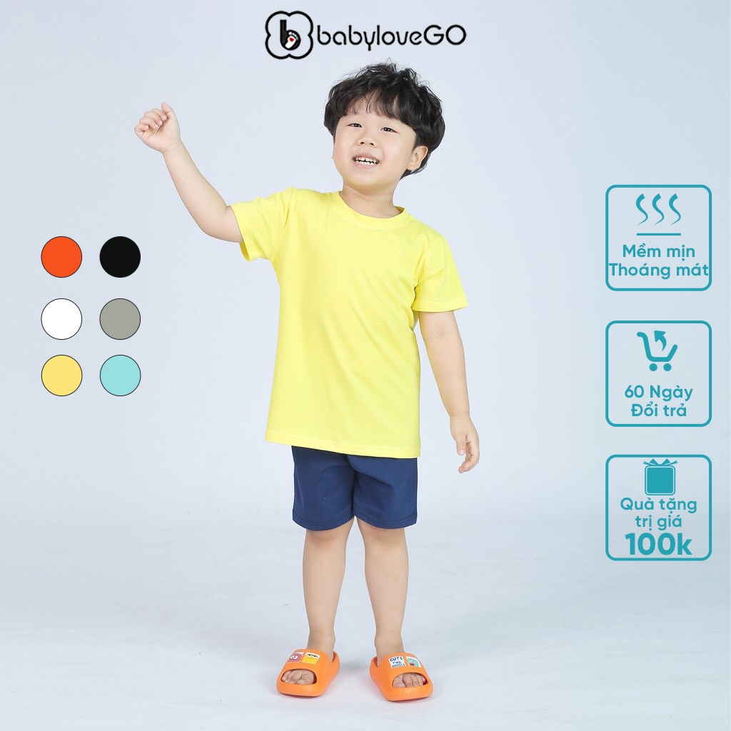 Đồ bộ bé trai áo thun quần short trơn BabyloveGo chất liệu cotton sợi thoáng mát co giãn cho trẻ từ 8-38kg