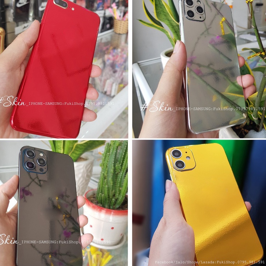 Tấm Dán Skin mặt sau CHROME BÓNG FULL VIỀN Cho 13prm , 12prm , 11rm , x, xsm , xr, 6p , 7p , 8p - FukiShop