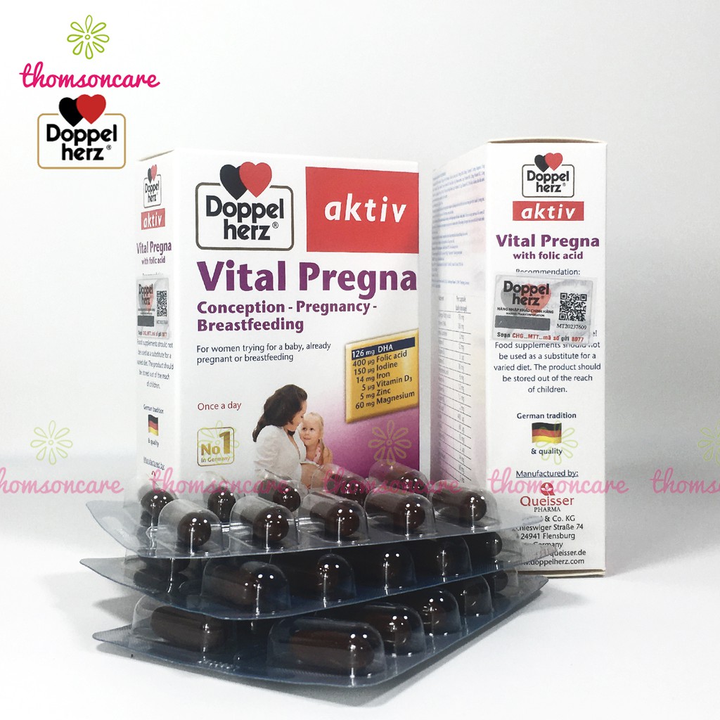 Vitamin cho bà bầu - Aktiv Vital Pregna, nhập khẩu từ Doppelherz Đức, trươc và sau sinh, Omega sắt, canxi, acid folic