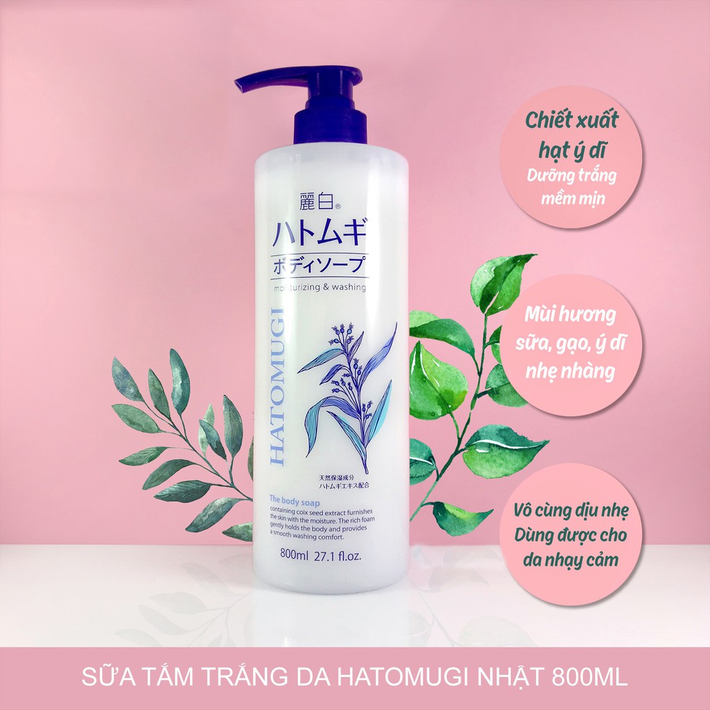 Sữa tắm dưỡng ẩm trắng da Kumano Reihaku Hatomugi Moisturizing &amp; Washing (Trắng, Xanh)