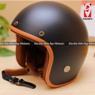 Nón 3/4 - nón bảo hiểm 3/4 - đen lót nâu
