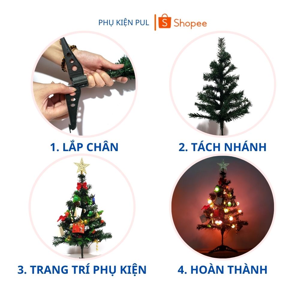 Cây thông noel 60cm mini để bàn nhỏ gọn kèm phụ kiện đẹp trang trí noel trong nhà văn phòng quà tặng giáng sinh