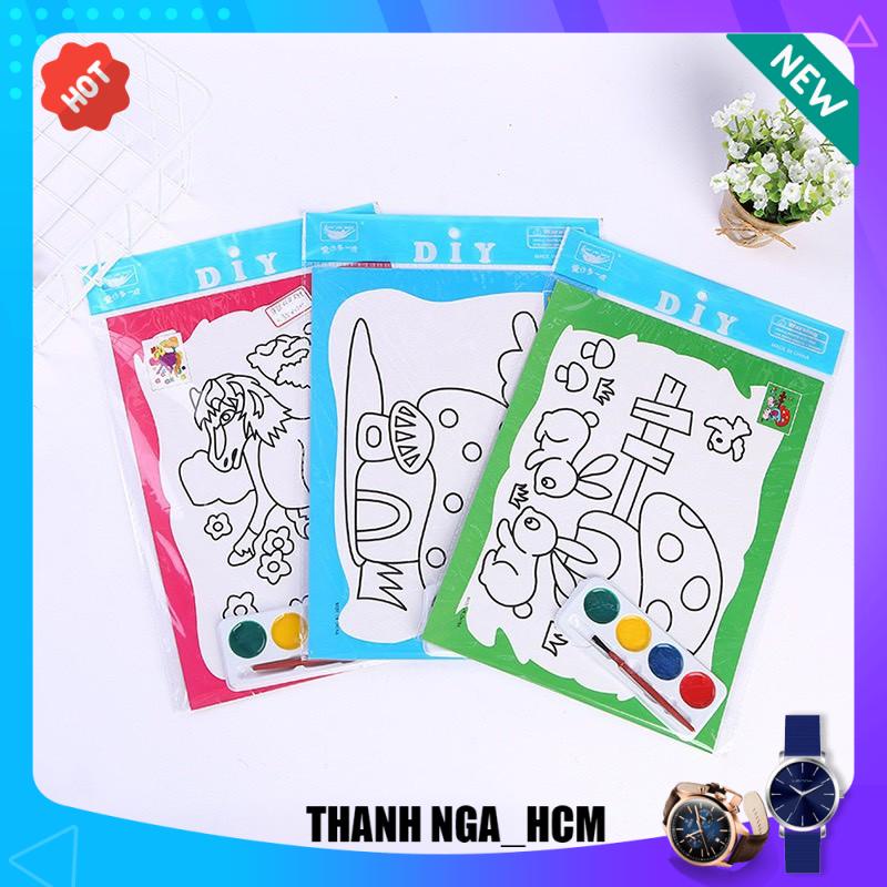 Tranh tô màu nước cho bé bộ GỒM 2 TRANH ,1 vỉ màu và cọ tặng kèm hộp màu nước -1227