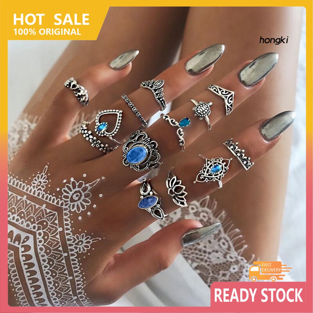 Set 13 nhẫn đeo đốt ngón tay phong cách boho thời trang dành cho nữ