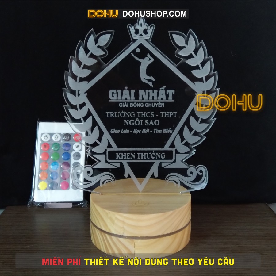Cúp Kỷ Niệm Chương, Quà Tặng Lưu Niệm  Bằng Nhựa Mica Khắc 3D Chìm