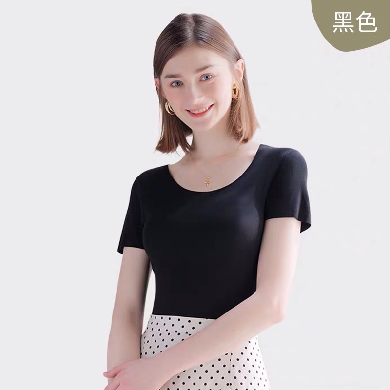 Áo thun bằng lụa lạnh không viền tay ngắn gợi cảm cho nữ