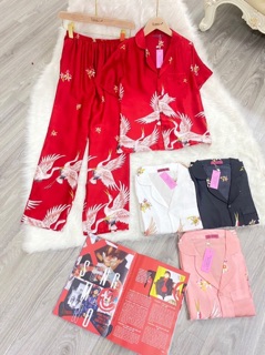 BỘ LỤA SATIN TAY NGẮN CHIM PHƯỢNG
