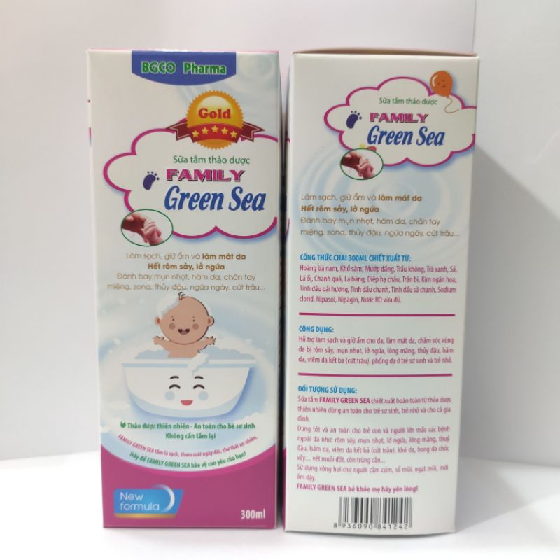 Combo bộ Sữa tắm, Nước tắm gội thảo dược cho bé sơ sinh Green sea - Chai 300ml