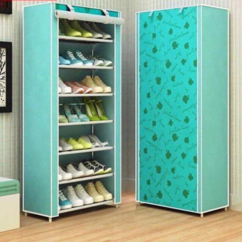 Tủ giày dép 7 tầng 6 ngăn bọc vải họa tiết hoa văn cao cấp giá rẻ / Kệ đa năng, giá để giày dép khung inox 7 tầng