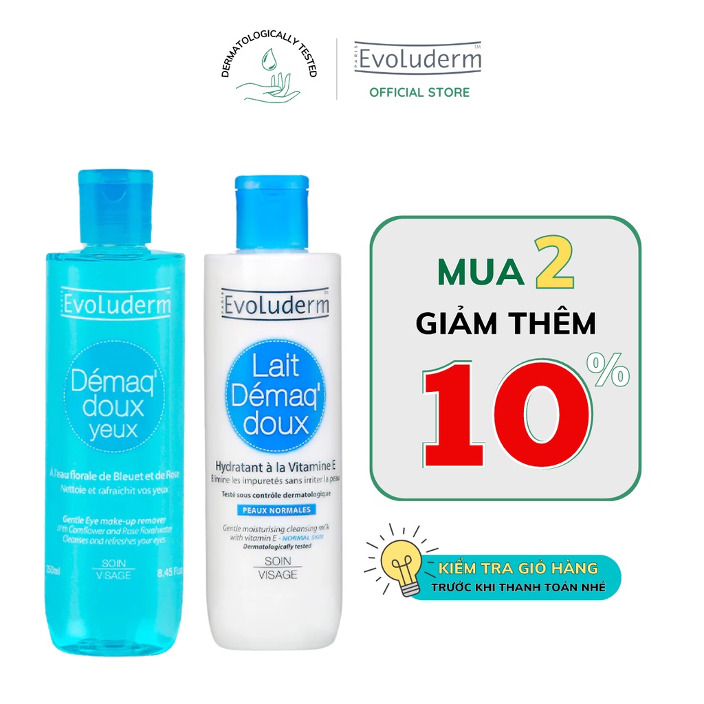 Bộ chăm sóc da Evoluderm Tẩy trang mắt môi 250ml và Sữa rửa mặt 250ml