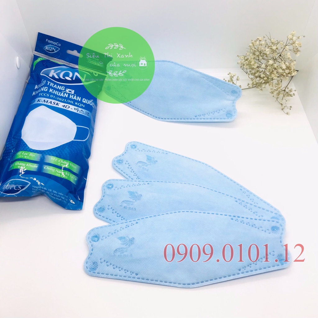 Khẩu trang 4d chính hãng KQN, kf94 mask cao cấp 4 lớp kháng khuẩn nẹp kẽm bịch 10 cái