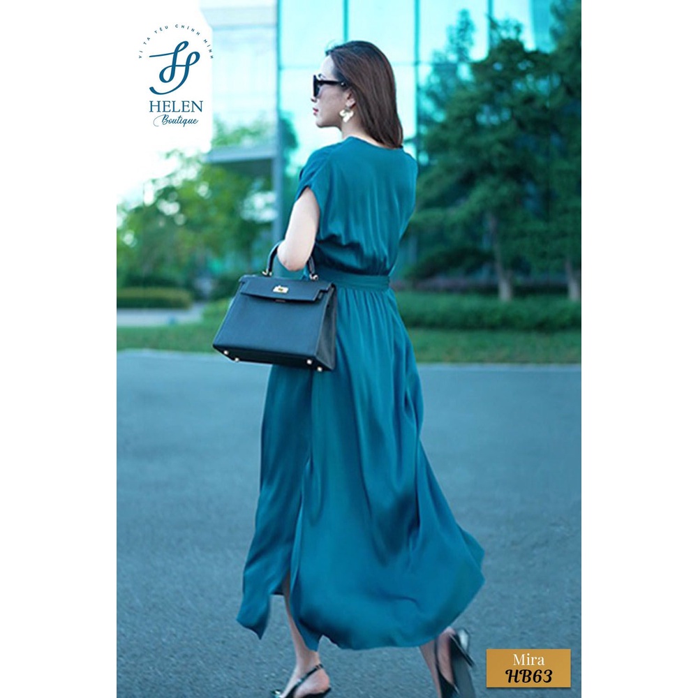 Đầm dáng dài xẻ tà sắc xanh óng nhẹ nhàng sang trọng - Mira Dress - Helen Boutique