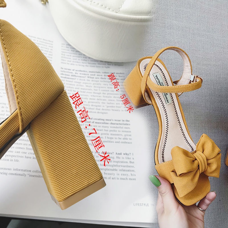 Xăng đan Cao Gót Đế Vừa Phối Khóa Gài Đính Nơ Thời Trang 2020 Cho Nữ