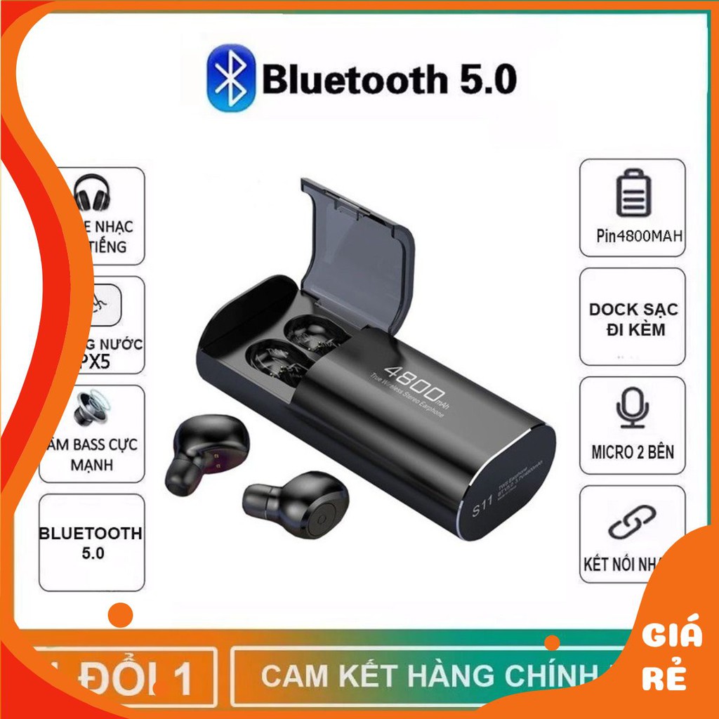 Tai nghe Bluetooth Không Dây Nhét Tai Kiêm Sạc Dự Phòng Amoi S11 TWS Nâng Cấp Hơn i7, i9, i12, F9, F9 Pro