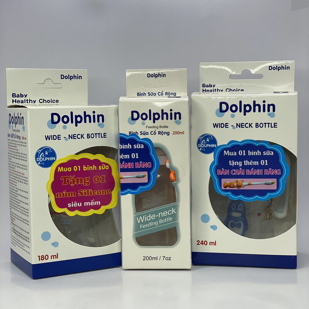 Bình Sữa Dolphin Núm Vú Siêu Mềm Đủ Size Chính Hãng