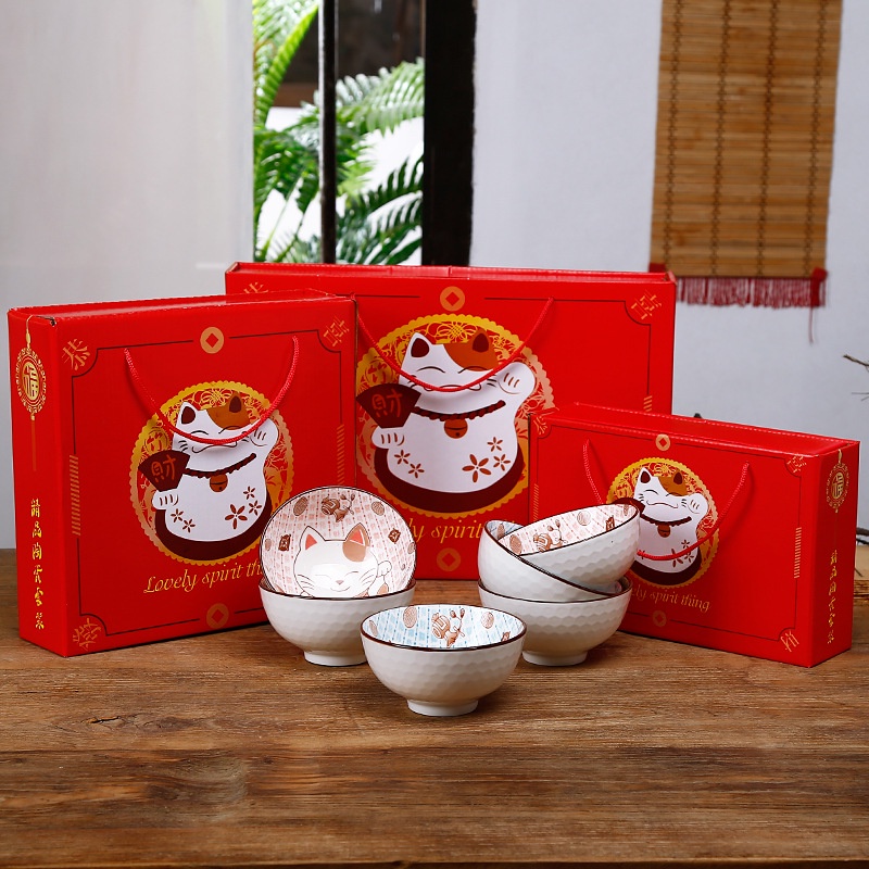 Bộ 6 chén ăn cao cấp bằng sứ decor bàn ăn kèm đũa