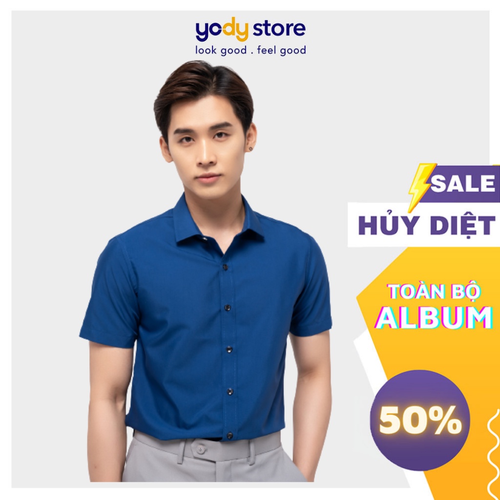 Áo sơ mi nam cộc tay chính hãng YODY chất liệu nến dáng slim - SNM4001 | BigBuy360 - bigbuy360.vn