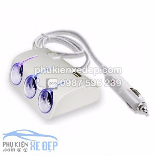 Bộ chia tẩu sạc ô tô 3 cổng thêm 2 usb