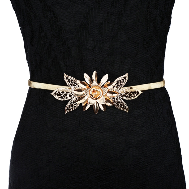 New Fashion Ladies Designer Belts for Women Metal Belt Flower Elastic Strap