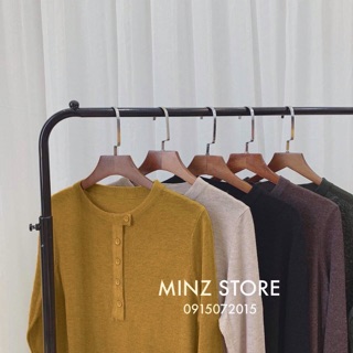 Áo cotton len cổ tàu cài khuy