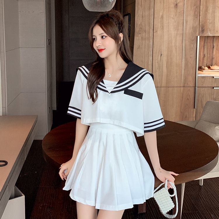 Bộ Đồng Phục Hai Mảnh Gồm Áo Và Chân Váy Xếp Ly Phong Cách Thủy Thủ Hàn Quốc Dành Cho Nữ