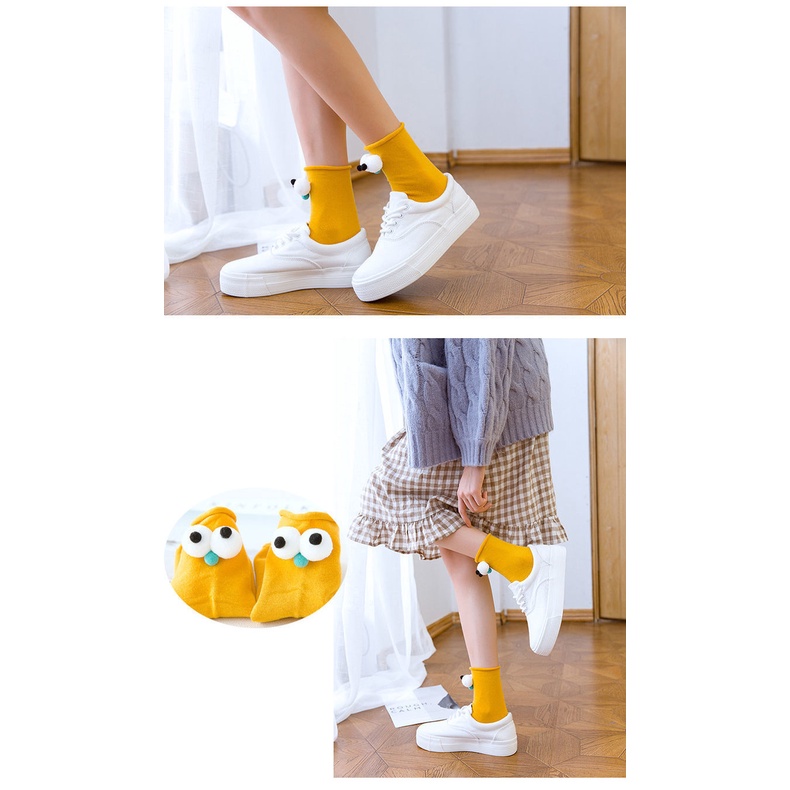 1 Đôi vớ hình đôi mắt phong cách hoạt hình 3D dễ thương dành cho nữ