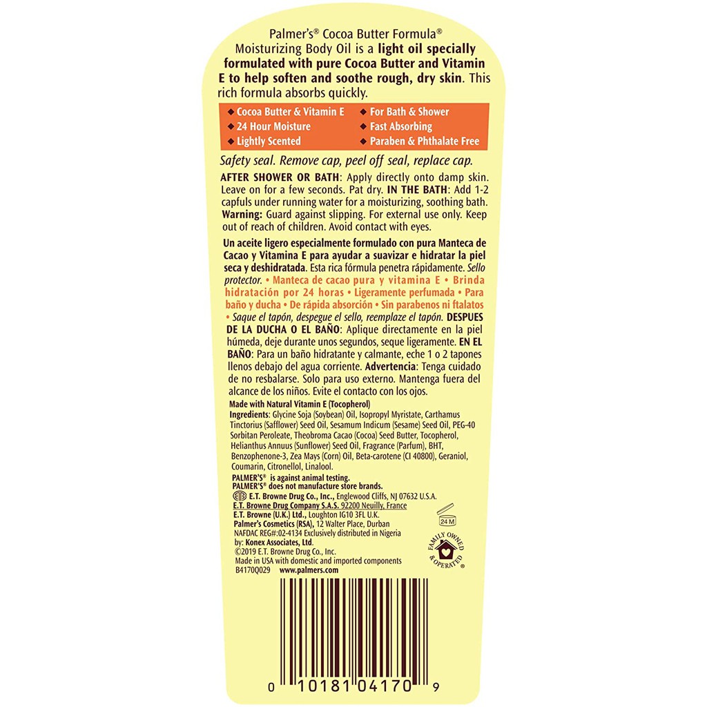 Dầu dưỡng ẩm Palmer's Cocoa Butter Moisturizing Body Oil with Vitamin E 250ml (Mỹ)
