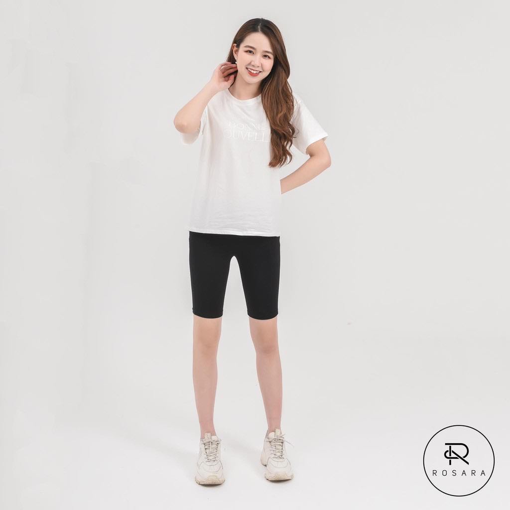 Quần biker legging lửng co giãn cạp chun vải cao cấp thun ngố nữ co giãn tốt dáng ôm Rosara SP108