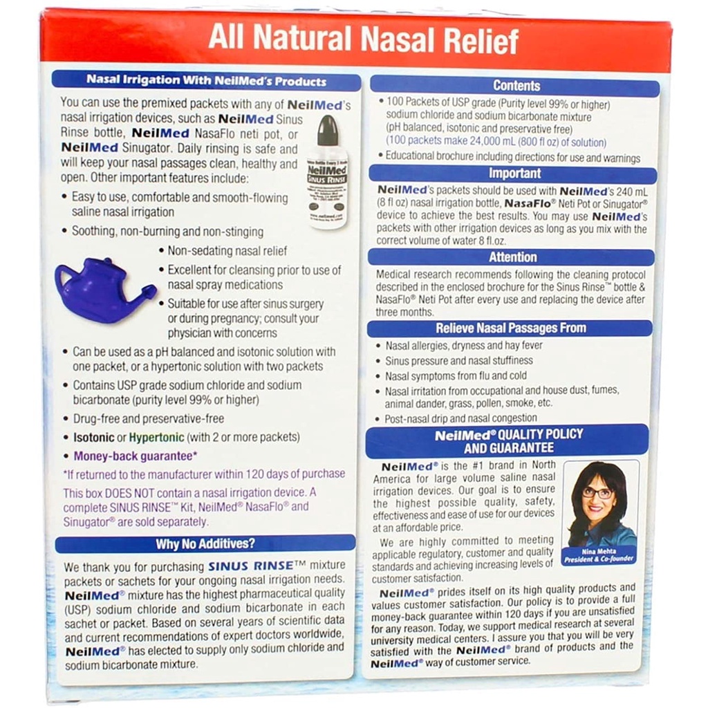 Bộ 100 gói muối pha NeilMed Sinus Rinse 100 Premixed Packets