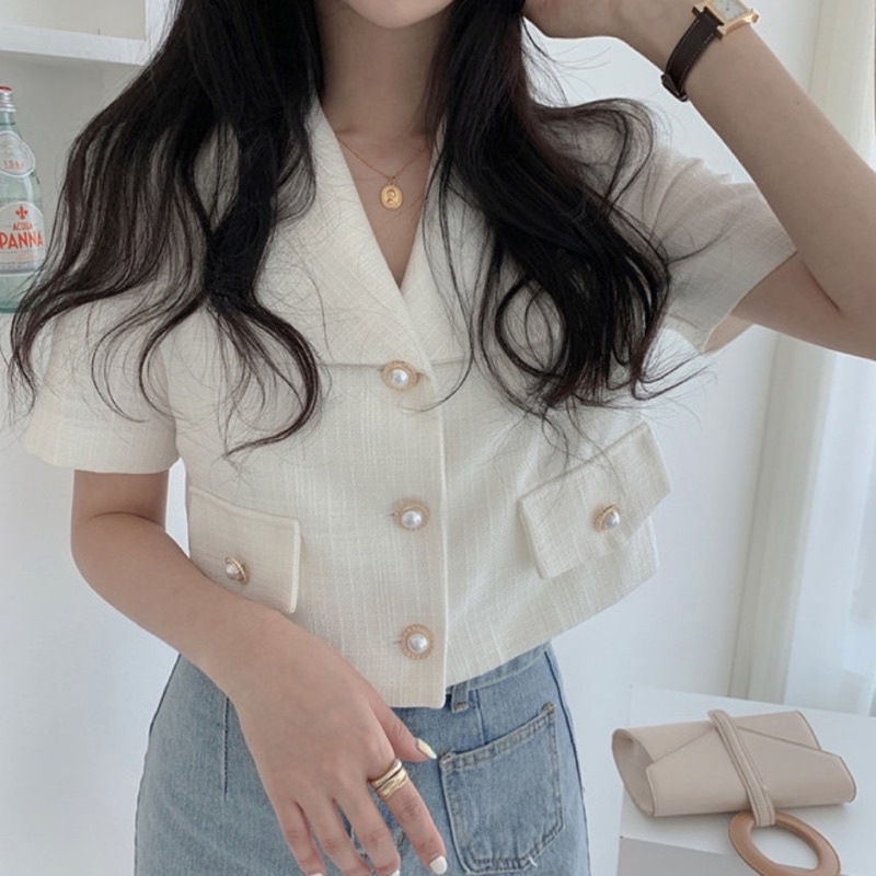 Áo tweed nữ tay ngắn mùa hè cho nữ