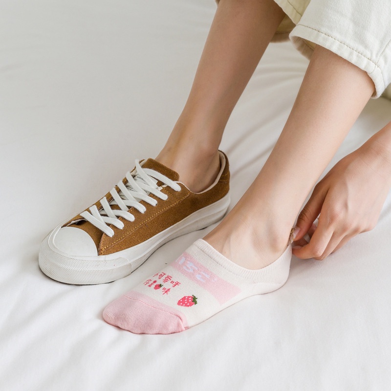 3 Pairs Colorful Fruit No Show Socks Women Summer Korean Lovely Thin Cotton Female Boat Socks Nonslip Invisible Socks Dropship