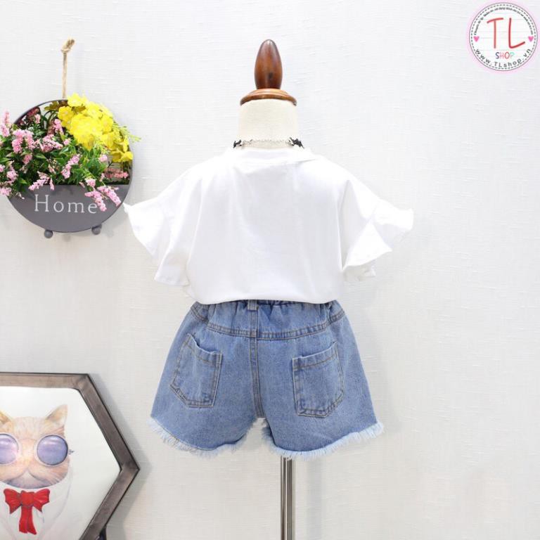 Set bộ áo thun quần short jean ngắn đính hoa cho bé - Bộ bé trai - bộ bé gái - Thời trang trẻ em