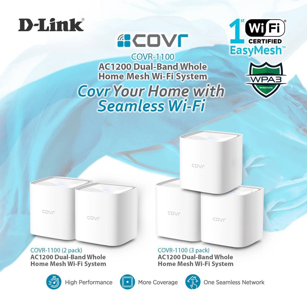 D-LINK COVR-1100-3 (3-Unit) Gigabit - Bộ phát Wi-fi Mesh băng tần kép chuẩn AC1200 Whole Home Mesh Gigabit