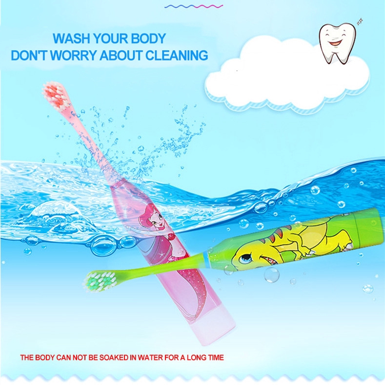 Bàn chải đánh răng điện siêu âm kiểu hoạt hình dễ thương mềm mại cho trẻ em