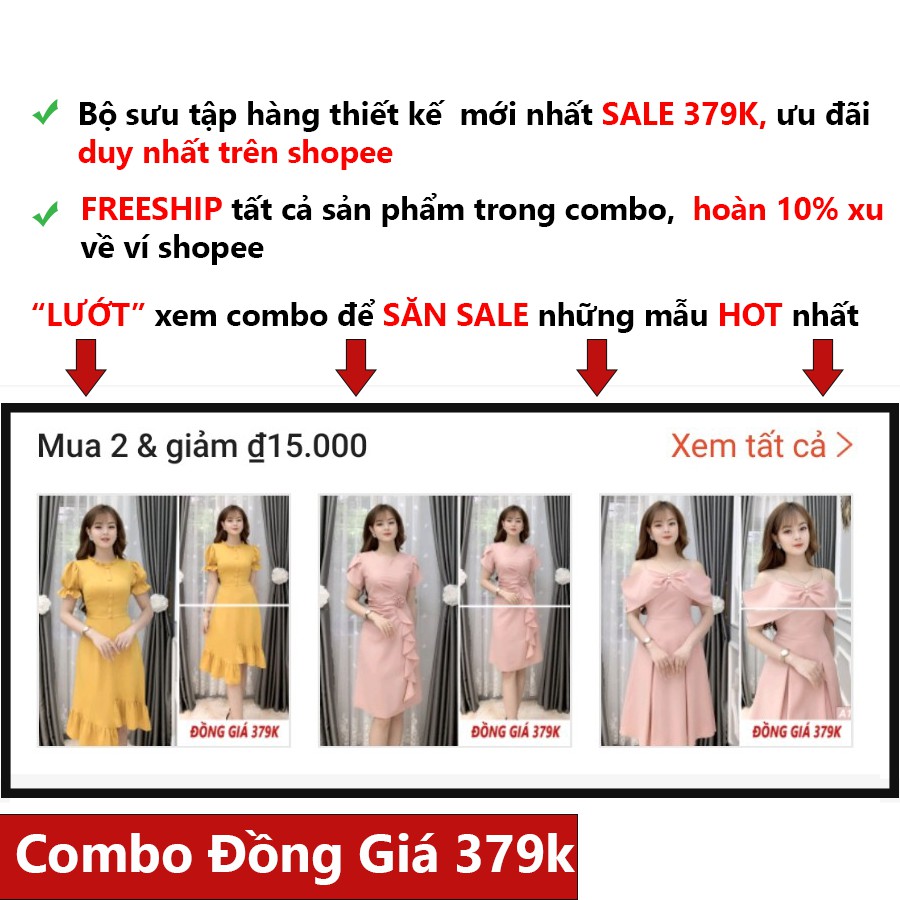 [Đồng giá 379k] Đầm Công Sở Dáng Suông Ôm Eo Có Tay, Ngực Phối Hoa - She Loves A092 Màu Vàng