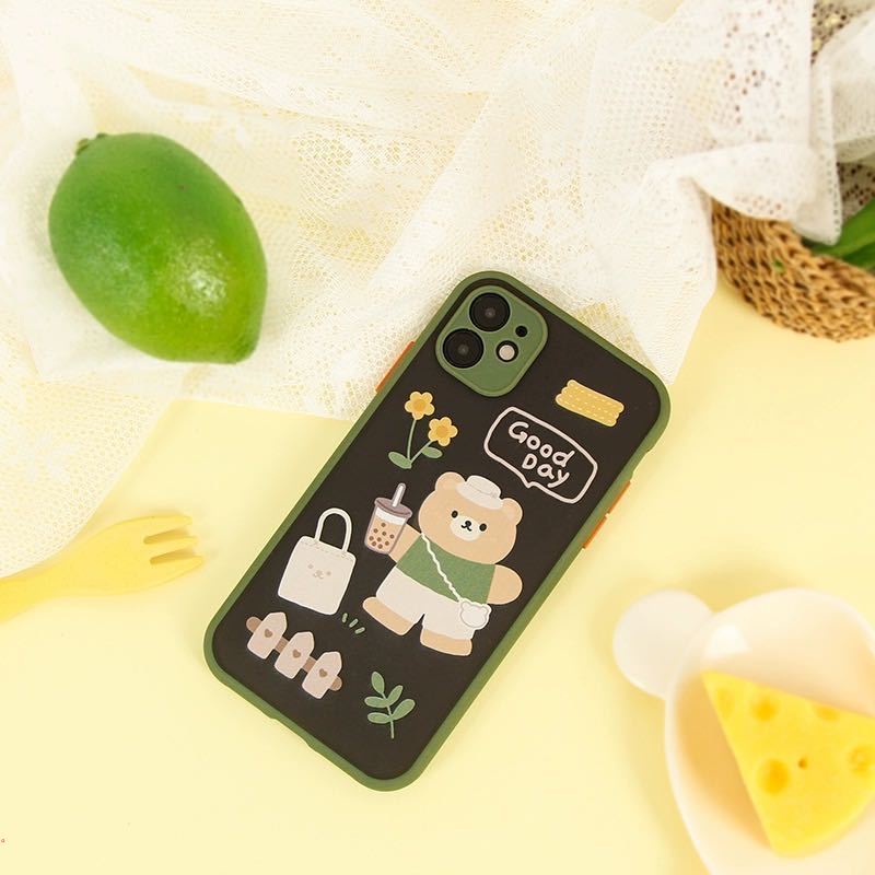 Ốp Điện Thoại Mềm Hình Gấu Hoạt Hình Màu Trà Xanh Cho IPhone 11 12 13 Pro Max X Xr Xs Max 6 7 8 Plus