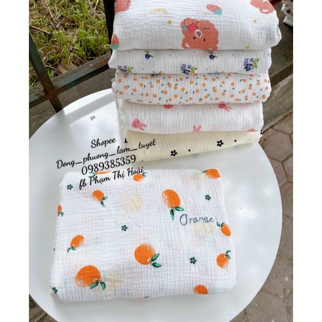 Vải xô muslin cao cấp 2 lớp 100% cotton mềm mịn , may khăn tắm ;chăn gối;bộ pyjama