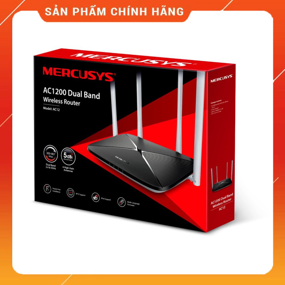 (Chính Hãng) Bộ Phát Wifi Router băng tần kép không dây AC1200 Mercusys AC12- BẢO HÀNH CHÍNH HÃNG