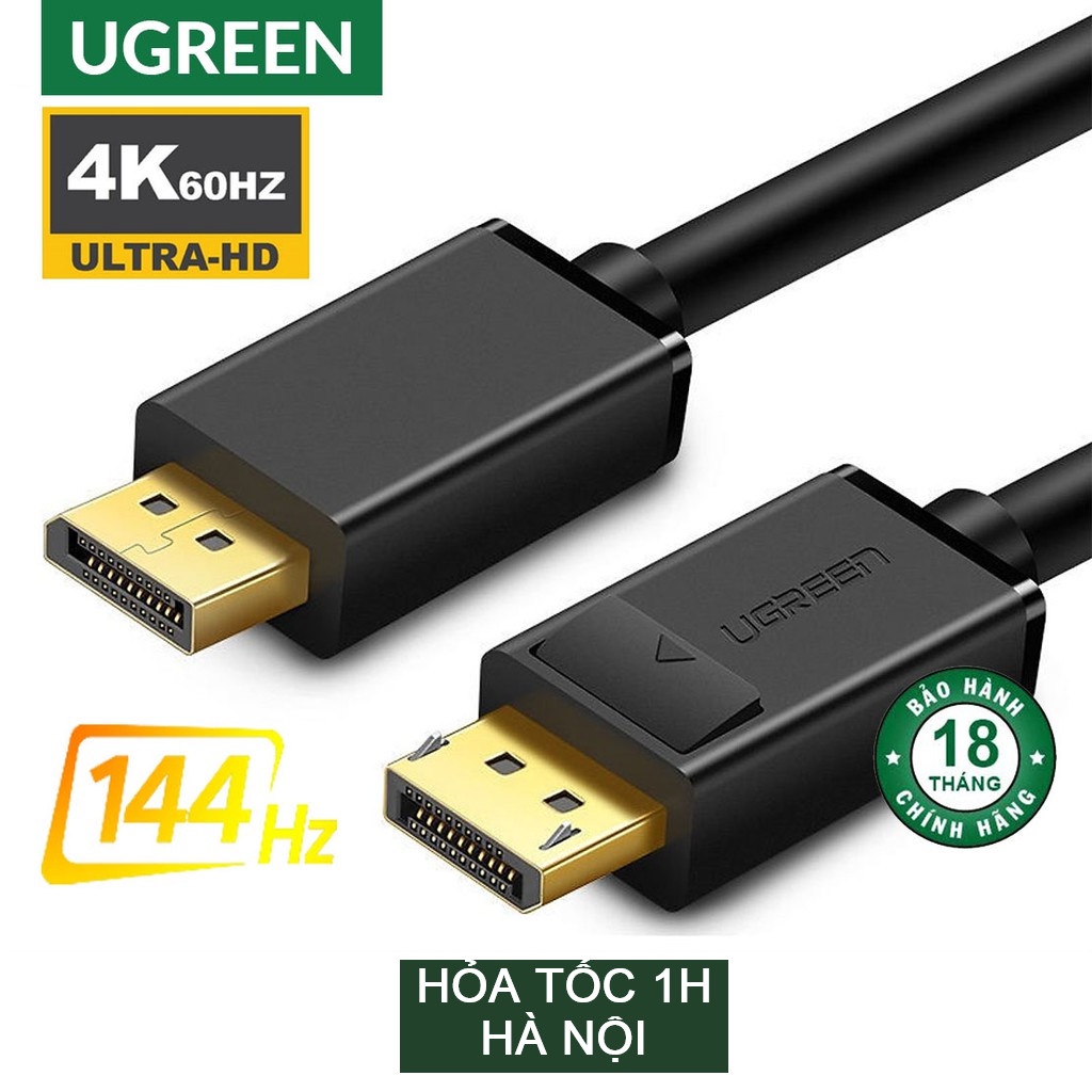 Dây Displayport 2 đầu đực Ugreen DP102, support 4K*60Hz 3D, chính hãng, bảo hành 18 tháng