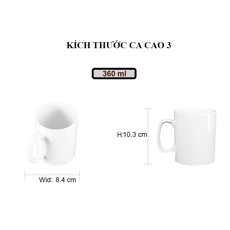 Ca cao 3 Long Phương - Cốc uống nước bằng sứ trắng có tay cầm