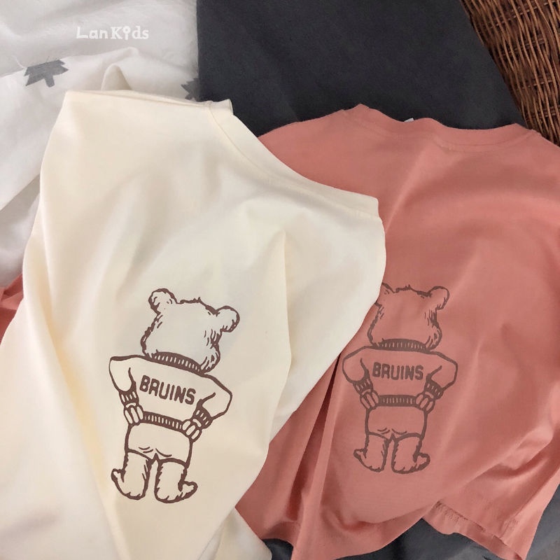 Áo Thun Tay Dài 100% Cotton In Họa Tiết Gấu Phong Cách Hàn Quốc Thời Trang Xuân Thu Mới Cho Bé Trai Và Gái