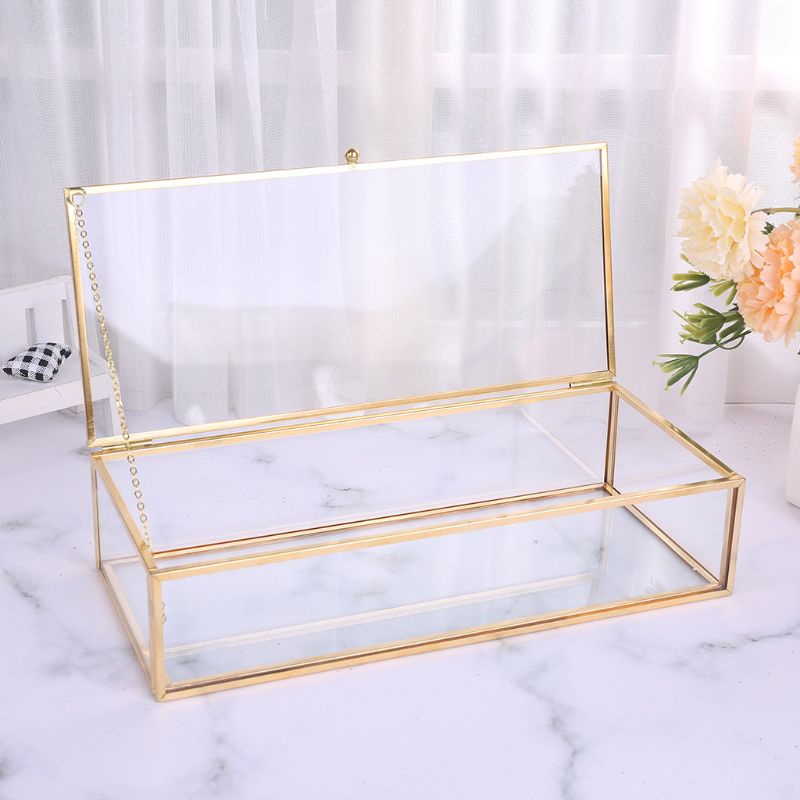 Hộp kính hình chữ nhật màu vàng trong suốt đựng trang sức phong cách cổ điển