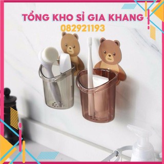 sp171 Cốc Đựng Bàn Chải, Kem Đánh Răng Hình Gấu Cute Dính Tường