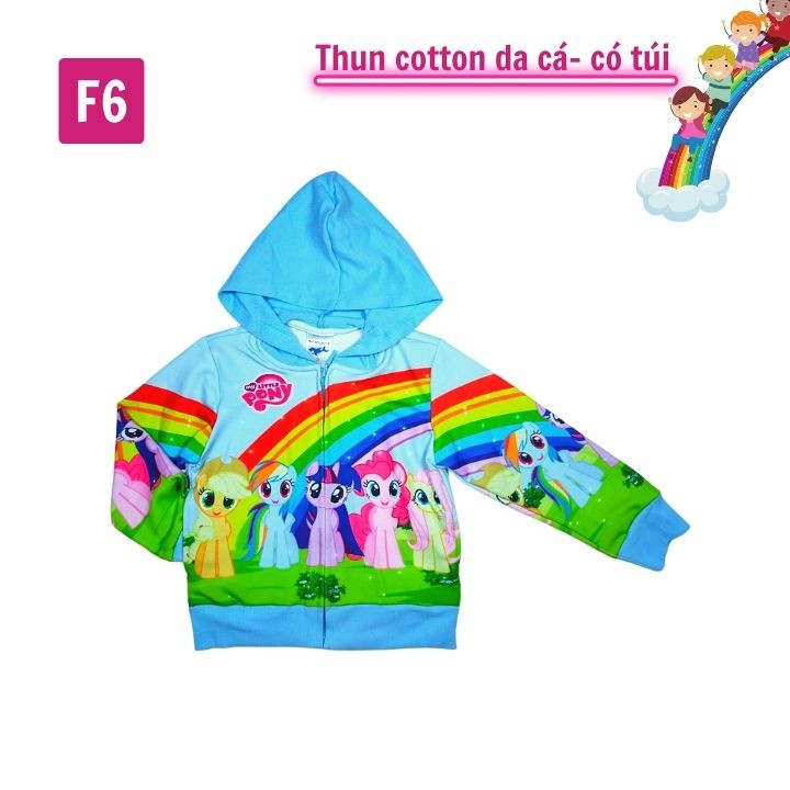 Áo khoác bé gái Pony cầu vồng từ 11-43kg - Thun cotton da cá in 3D cực chất - Tomchuakids