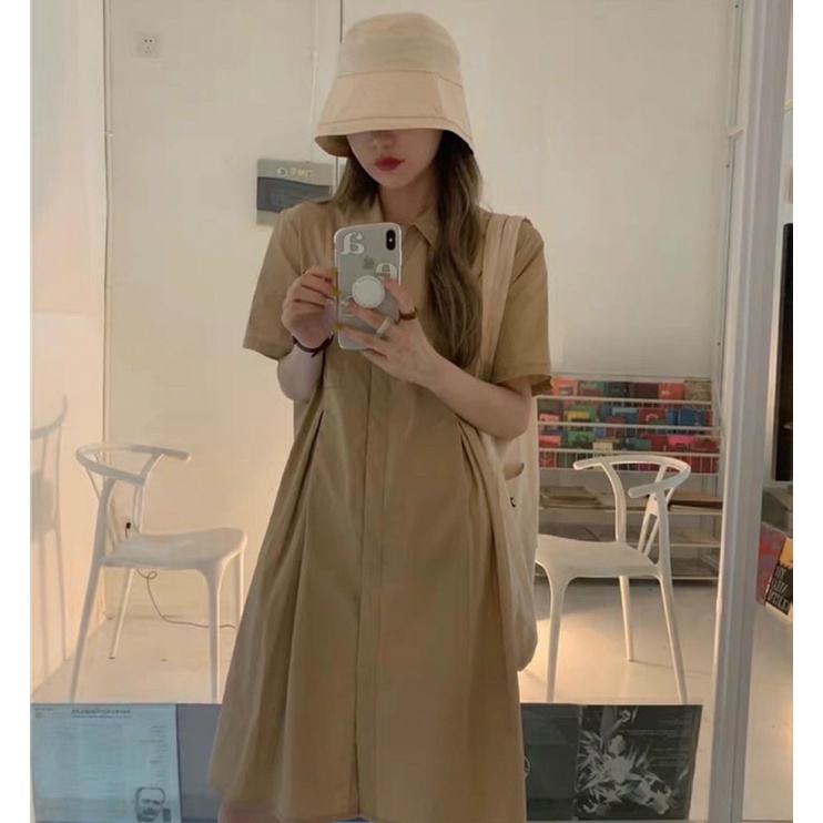 Đầm - Váy sơ mi dáng A cổ đức túi ngực 3 màu hiện đại