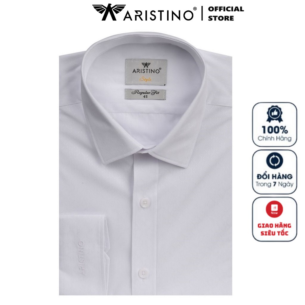 Áo Sơ Mi Nam Tay Dài Aristino ALS43807 Màu Trắng Thoi Nổi Kiểu Dáng Regular Fit Chất Liệu Sợi Sồi