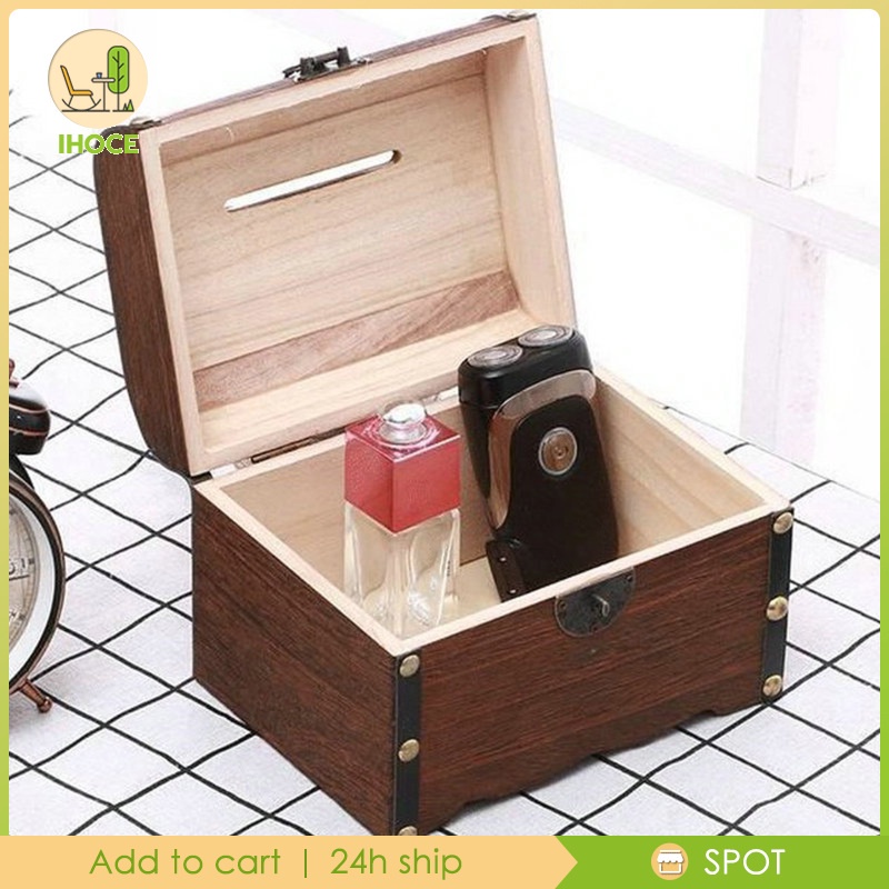 Hộp Gỗ Đựng Tiền Xu Có Khóa Và Chìa Khóa Phong Cách Retro