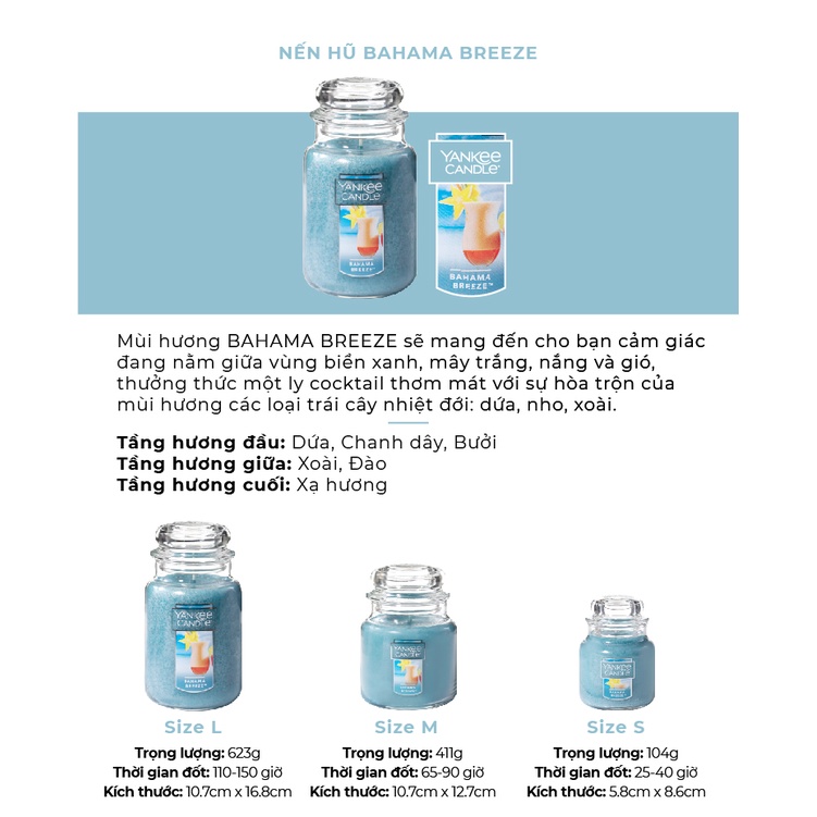 Nến hũ Yankee Candle size L - Bahama Breeze